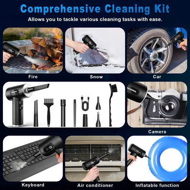 Alt view image 6 of 6 - Compressed Air Duster-3 Gear Adjustable 100000RPM Electric Air Duster with LED Light, Rechargeable Cordless Air Blower for Keyboard Electric Devices Cleaning. Replaces Compressed Air Cans (Black)