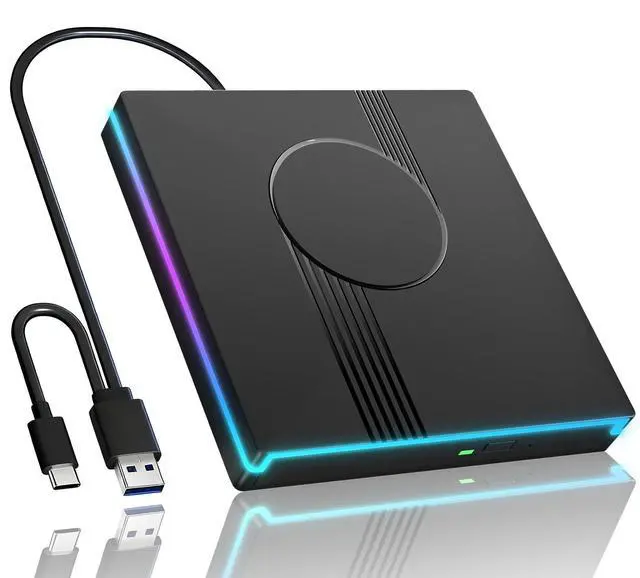 Main image of Wbacon RGB External CD/DVD Drive for Laptop, External CD Drive USB 3.0 Type-C Portable DVD Player, CD Burner +/-RW Optical Drive, Slim CD ROM External Drive for Laptop Desktop PC Windows Mac (Black)