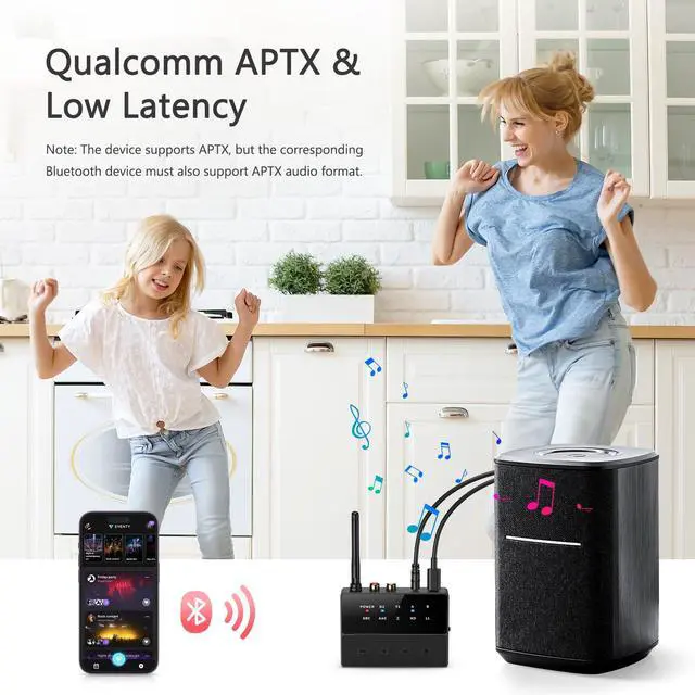 Alt view image 6 of 7 - LOFICOPER Bluetooth Transmitter Receiver, aptX Low Latency Bluetooth Audio Adapter, Long Range Wireless AUX/RCA Bluetooth 5.3 Adapter with Noise Reduction, Dual Connection for Speaker Headphones TV