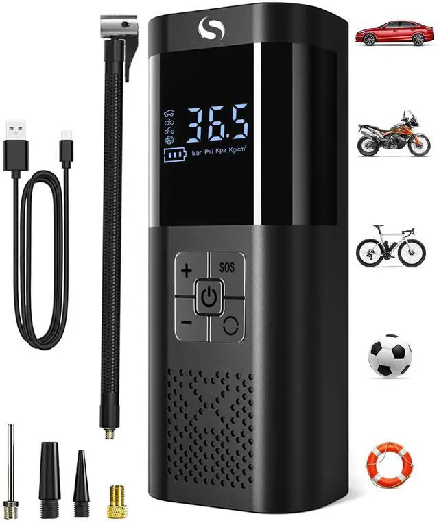 Main image of Tire Inflator Portable Air Compressor 150PSI Cordless Air Pump For Car Tires With Digital Pressure Gauge Auto Shut-Off Type C Charging And LED Light For Cars Motorcycles Bicycles Balls And More