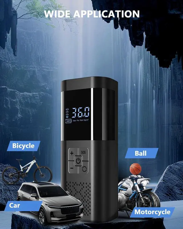 Alt view image 3 of 7 - Tire Inflator Portable Air Compressor 150PSI Cordless Air Pump For Car Tires With Digital Pressure Gauge Auto Shut-Off Type C Charging And LED Light For Cars Motorcycles Bicycles Balls And More