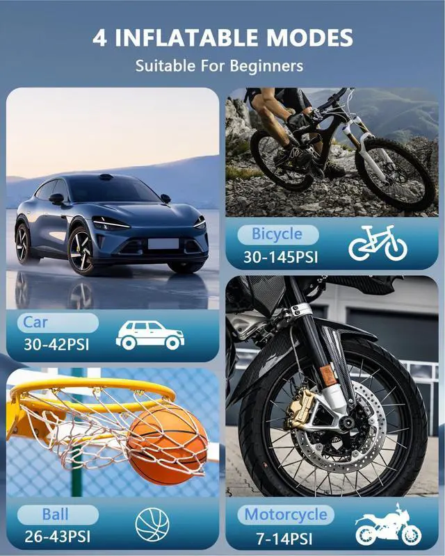 Alt view image 5 of 7 - Tire Inflator Portable Air Compressor 150PSI Cordless Air Pump For Car Tires With Digital Pressure Gauge Auto Shut-Off Type C Charging And LED Light For Cars Motorcycles Bicycles Balls And More