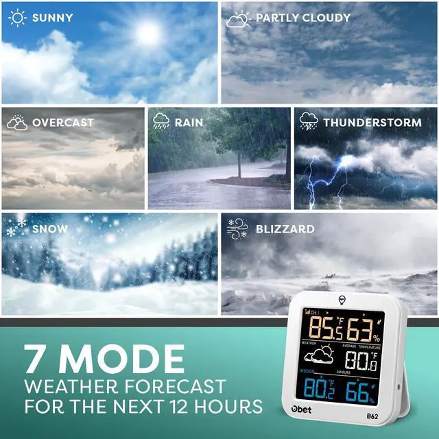 Alt view image 4 of 7 - OBET Indoor Outdoor Thermometer Wireless Weather Station with 500FT Range Sensor and Adjustable Backlight Color Display Digital Temperature Humidity Monitor for House Patio