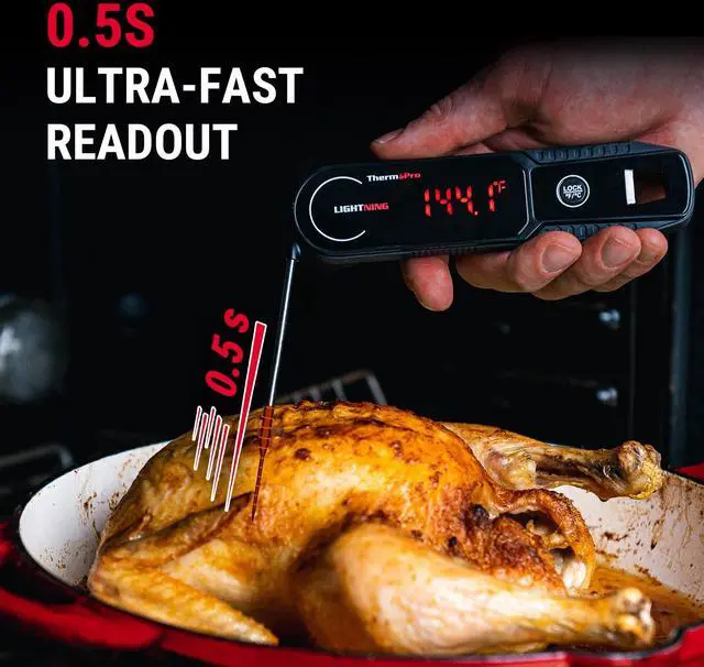 Alt view image 3 of 7 - ThermoPro Lightning 0.5 Sec Instant Read Meat Thermometer, Kitchen Food Thermometer with Auto Wake/Sleep/180° Rotating Display, IP67 Waterproof Cooking Thermometer for Oil Deep Fry Smoker BBQ Grill