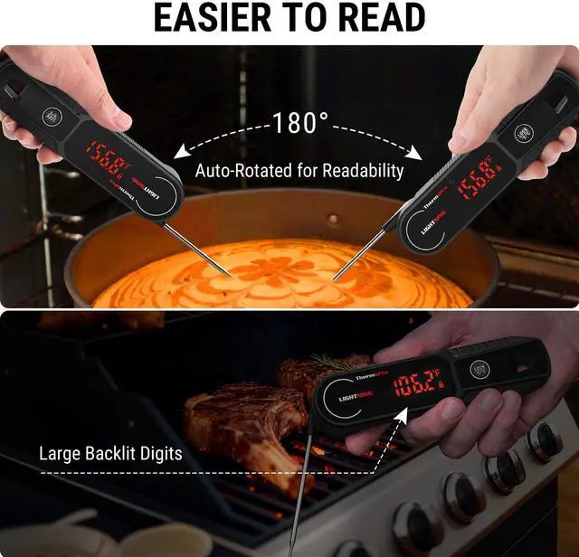 Alt view image 5 of 7 - ThermoPro Lightning 0.5 Sec Instant Read Meat Thermometer, Kitchen Food Thermometer with Auto Wake/Sleep/180° Rotating Display, IP67 Waterproof Cooking Thermometer for Oil Deep Fry Smoker BBQ Grill