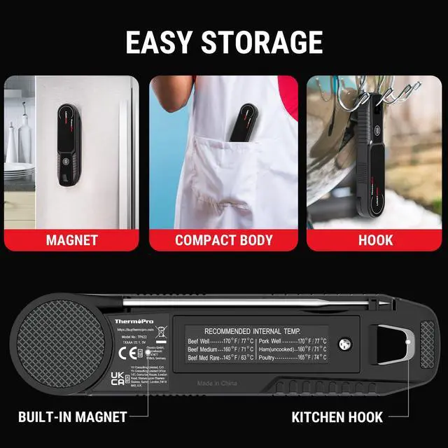 Alt view image 6 of 7 - ThermoPro Lightning 0.5 Sec Instant Read Meat Thermometer, Kitchen Food Thermometer with Auto Wake/Sleep/180° Rotating Display, IP67 Waterproof Cooking Thermometer for Oil Deep Fry Smoker BBQ Grill