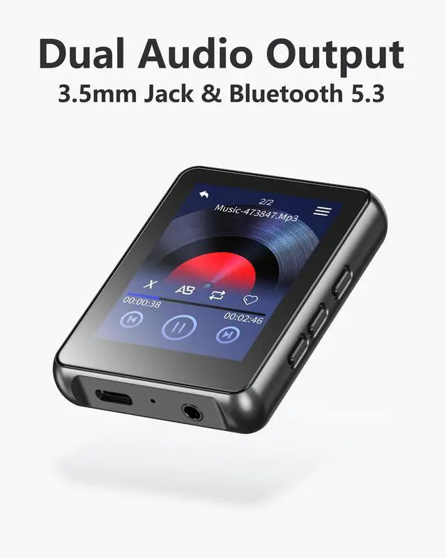 Alt view image 3 of 7 - KeenPlus 64GB MP3 Player with Bluetooth 5.3,Zinc Alloy Metal Portable Music Player,2.4" Small Touch Screen,HiFi Lossless Sound,FM Radio,3.5mm Jack,No WiFi for Summer Camp,Sports & Travel,Black