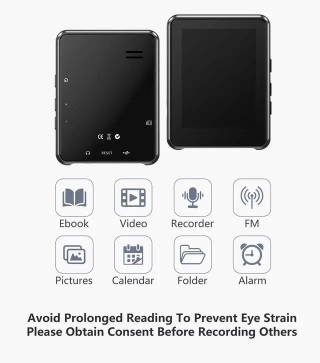 Alt view image 6 of 7 - KeenPlus 64GB MP3 Player with Bluetooth 5.3,Zinc Alloy Metal Portable Music Player,2.4" Small Touch Screen,HiFi Lossless Sound,FM Radio,3.5mm Jack,No WiFi for Summer Camp,Sports & Travel,Black