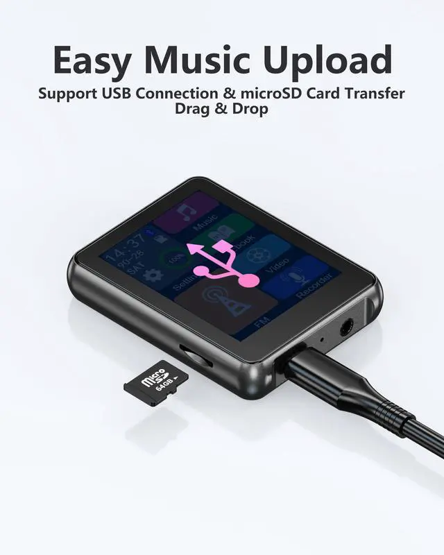 Alt view image 7 of 7 - KeenPlus 64GB MP3 Player with Bluetooth 5.3,Zinc Alloy Metal Portable Music Player,2.4" Small Touch Screen,HiFi Lossless Sound,FM Radio,3.5mm Jack,No WiFi for Summer Camp,Sports & Travel,Black