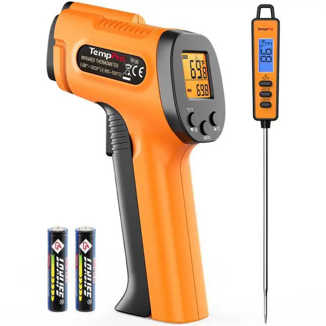 Main image of TempPro Temperature Gun, Infrared Thermometer Gun with Laser, Laser Thermometer Gun -58-1022 , Meat Thermometer Digital with Super Long Probe, Food Thermometer for Cooking(Previously ThermoPro)