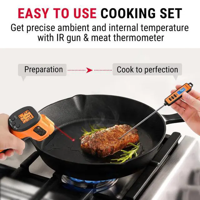 Alt view image 2 of 7 - TempPro Temperature Gun, Infrared Thermometer Gun with Laser, Laser Thermometer Gun -58-1022 , Meat Thermometer Digital with Super Long Probe, Food Thermometer for Cooking(Previously ThermoPro)