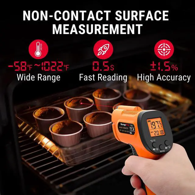 Alt view image 3 of 7 - TempPro Temperature Gun, Infrared Thermometer Gun with Laser, Laser Thermometer Gun -58-1022 , Meat Thermometer Digital with Super Long Probe, Food Thermometer for Cooking(Previously ThermoPro)
