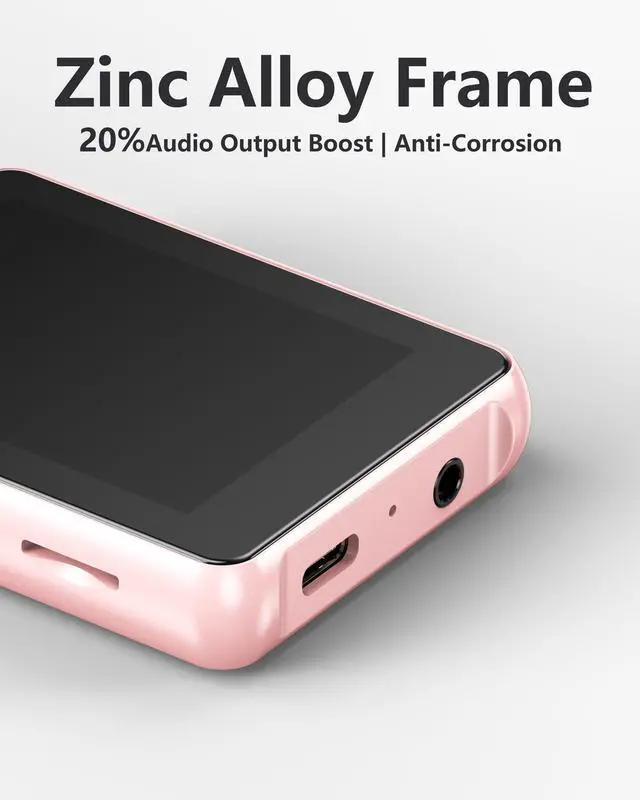 Alt view image 2 of 7 - KeenPlus 64GB MP3 Player with Bluetooth 5.3,Zinc Alloy Metal Portable Music Player,2.4" Small Touch Screen,HiFi Lossless Sound,FM Radio,3.5mm Jack,No WiFi for Summer Camp,Sports & Travel,Pink