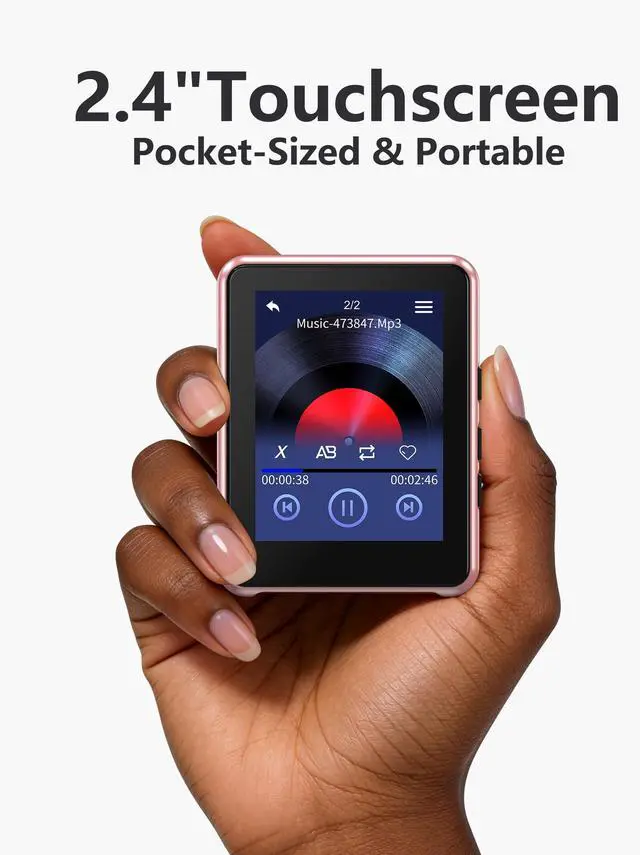 Alt view image 5 of 7 - KeenPlus 64GB MP3 Player with Bluetooth 5.3,Zinc Alloy Metal Portable Music Player,2.4" Small Touch Screen,HiFi Lossless Sound,FM Radio,3.5mm Jack,No WiFi for Summer Camp,Sports & Travel,Pink