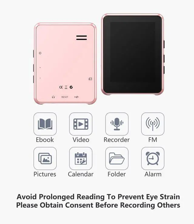 Alt view image 6 of 7 - KeenPlus 64GB MP3 Player with Bluetooth 5.3,Zinc Alloy Metal Portable Music Player,2.4" Small Touch Screen,HiFi Lossless Sound,FM Radio,3.5mm Jack,No WiFi for Summer Camp,Sports & Travel,Pink