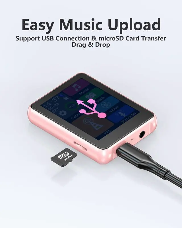 Alt view image 7 of 7 - KeenPlus 64GB MP3 Player with Bluetooth 5.3,Zinc Alloy Metal Portable Music Player,2.4" Small Touch Screen,HiFi Lossless Sound,FM Radio,3.5mm Jack,No WiFi for Summer Camp,Sports & Travel,Pink