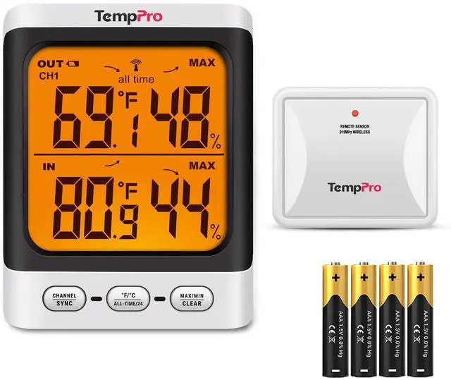 Main image of TempPro Indoor Outdoor Thermometer Wireless, 500 ft Outside Thermometer with Cold-Resistant Sensor, Outdoor Thermometer Waterproof for Patio with 3.3" LCD Backlit Display (Previously ThermoPro)