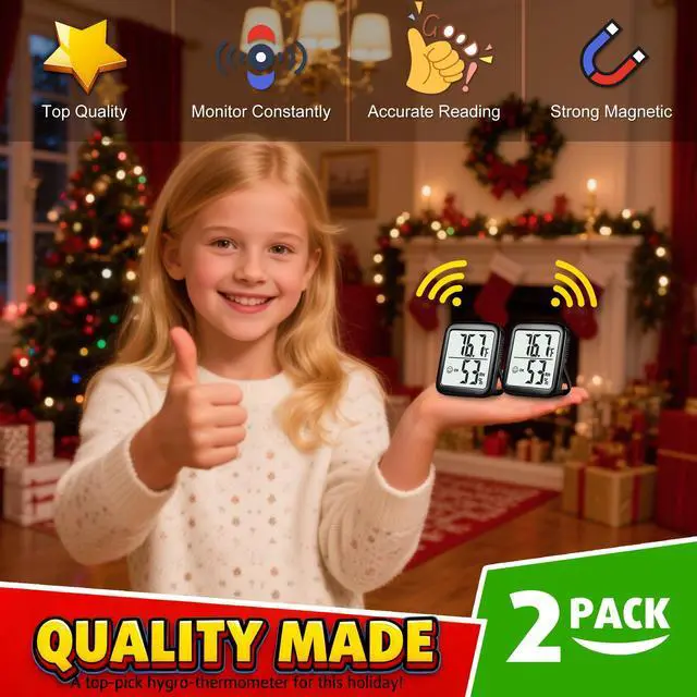 Alt view image 4 of 7 - Antonki 2 Pack Room Thermometer for Home, Hygrometer Indoor Humidity Meter Gauge, Digital Temperature and Humidity Sensor Monitor for House, Terrarium, Incubator, Greenhouse - Battery Included