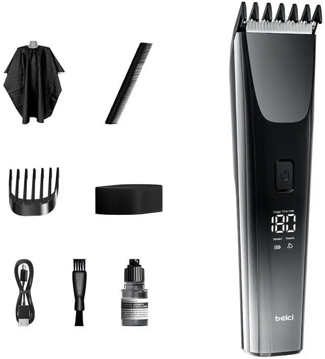 Main image of beici Hair Clippers for Men and Kids Adjustable Length Trimmer Haircut Professional Haircuts Tool Grooming 6 Kit LED Screen Display Fast Charge for Family Black