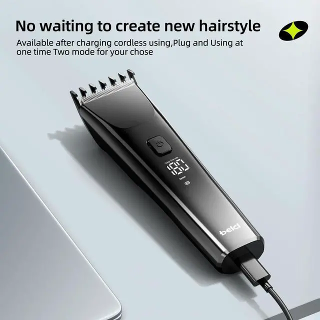 Alt view image 6 of 7 - beici Hair Clippers for Men and Kids Adjustable Length Trimmer Haircut Professional Haircuts Tool Grooming 6 Kit LED Screen Display Fast Charge for Family Black