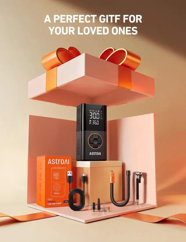 Alt view image 2 of 7 - AstroAI L7 Tire Inflator Portable Air Compressor Cordless Mini Bike Pump with Digital Dual Values Display, 150 PSI Car Tires Air Pump with LED Lights&Pressure Gauge for Auto, Motorcycles, Bikes, Balls