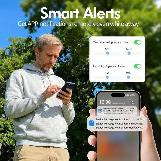 Alt view image 5 of 7 - eMylo WiFi Thermometer Hygrometer, Wireless Indoor Humidity Monitor for Room, Smart Temperature Sensor with App Control, Large LCD Display with Light, Notification Alerts, Free Data Storage Export