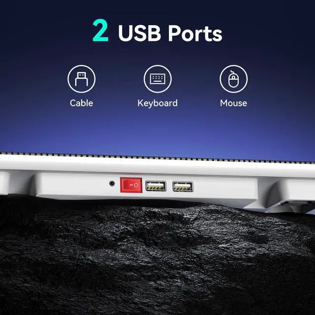 Alt view image 3 of 7 - TECKNET Laptop Cooling Pad, Portable Slim Quiet USB Powered Laptop Notebook Cooler Cooling Pad Stand Chill Mat with 3 Blue LED Fans, Fits 12-17 Inches (White)