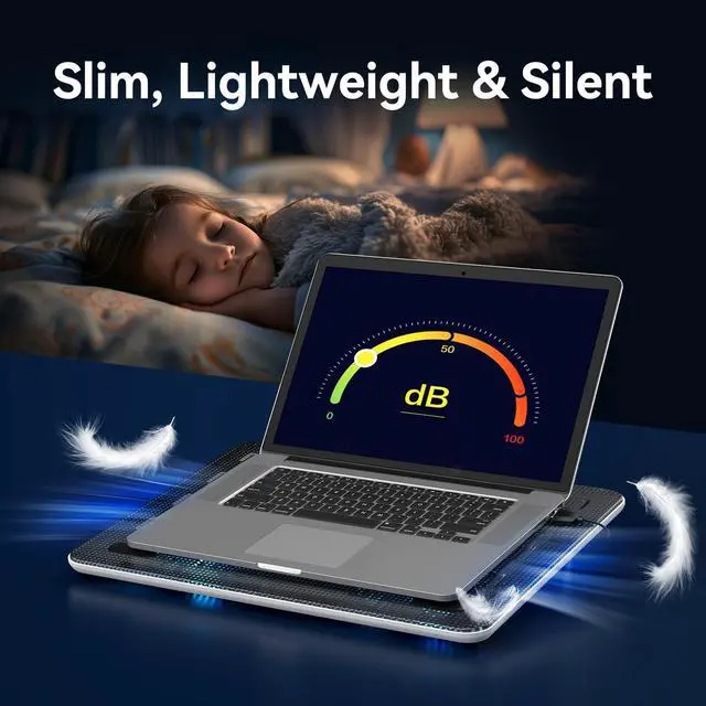 Alt view image 5 of 7 - TECKNET Laptop Cooling Pad, Portable Slim Quiet USB Powered Laptop Notebook Cooler Cooling Pad Stand Chill Mat with 3 Blue LED Fans, Fits 12-17 Inches (White)