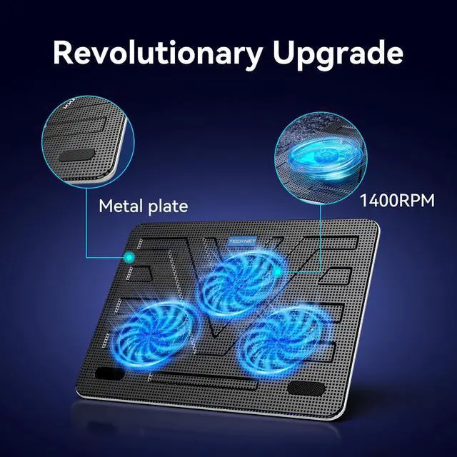 Alt view image 6 of 7 - TECKNET Laptop Cooling Pad, Portable Slim Quiet USB Powered Laptop Notebook Cooler Cooling Pad Stand Chill Mat with 3 Blue LED Fans, Fits 12-17 Inches (White)