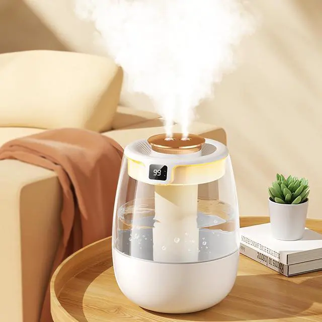 Main image of SwiftCool Double Spray Air Humidifier for Bedroom, 2L Quiet Cool Mist Humidifier for Plants Dorm Room Office Home Car Personal Humidificador with Digital Display 3 Mist Modes & Night Light