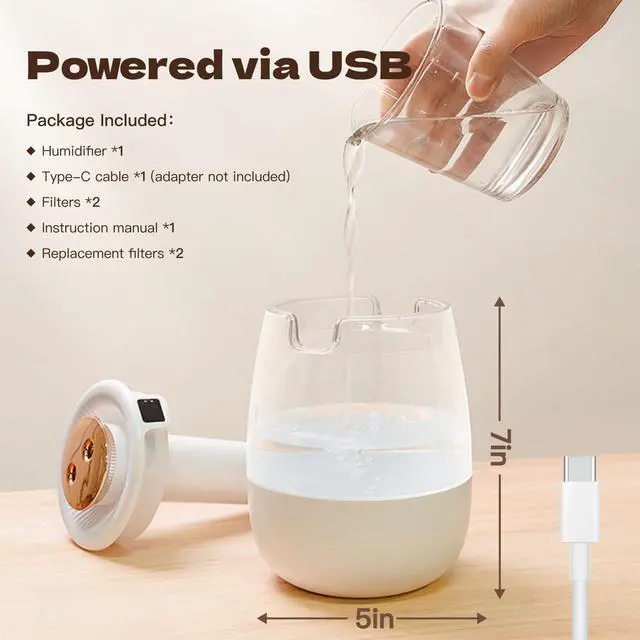 Alt view image 6 of 7 - SwiftCool Double Spray Air Humidifier for Bedroom, 2L Quiet Cool Mist Humidifier for Plants Dorm Room Office Home Car Personal Humidificador with Digital Display 3 Mist Modes & Night Light