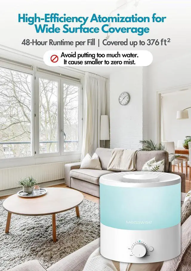 Alt view image 5 of 7 - MegaWise Ultrasonic Cool Mist Humidifier SK7620 - 1.5L Capacity, Whisper-Quiet Operation, Adjustable Mist Output, Auto Shut-Off - Ideal for Home, Office, Baby Room, and Bedroom