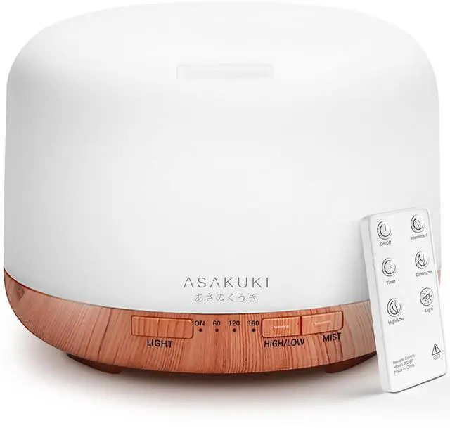 Main image of ASAKUKI Essential Oil Diffuser 500ml, Ultrasonic Aromatherapy Humidifier with Remote Control, 7 LED Colors, Timer & Auto-Off, Large Room Diffuser (Yellow)