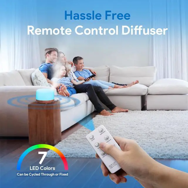 Alt view image 5 of 6 - ASAKUKI Essential Oil Diffuser 500ml, Ultrasonic Aromatherapy Humidifier with Remote Control, 7 LED Colors, Timer & Auto-Off, Large Room Diffuser (Yellow)