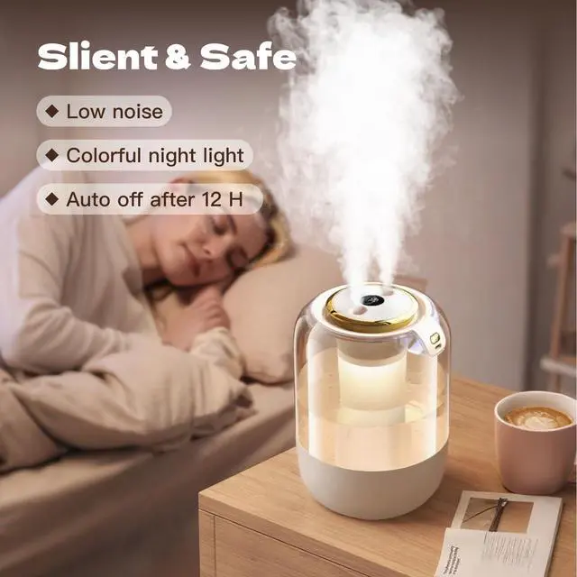 Alt view image 4 of 7 - SwiftCool Air Humidifier for Bedroom, 2L Quiet Cool Mist Humidifier for Plants Dorm Room Office Home Car Personal Humidificador with 3 Mist Modes & Night Light