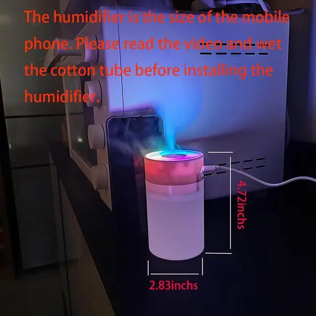 Alt view image 2 of 7 - Colorful 260ml Humidifier,USB Power Supply,With 7 Color LED, Air Humidifier,Mini Air Humidifier,Can add essential oil,Suitable for Study Room, Bedroom, Baby Room, Office, Car (White)