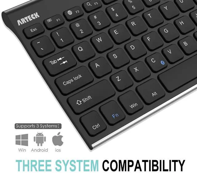 Alt view image 3 of 7 - Arteck Bluetooth Keyboard, Stainless Steel Universal Portable Wireless Bluetooth Keyboard for iOS iPad 10.2-inch, Air, Pro, Mini, Android, Windows Tablets PC Smartphone Built in Rechargeable Battery