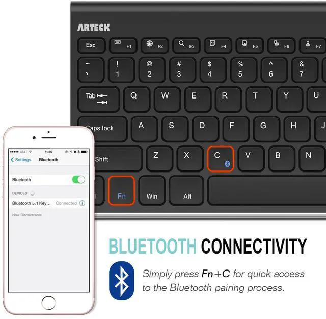 Alt view image 5 of 7 - Arteck Bluetooth Keyboard, Stainless Steel Universal Portable Wireless Bluetooth Keyboard for iOS iPad 10.2-inch, Air, Pro, Mini, Android, Windows Tablets PC Smartphone Built in Rechargeable Battery