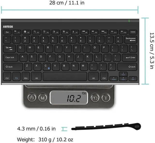 Alt view image 6 of 7 - Arteck Bluetooth Keyboard, Stainless Steel Universal Portable Wireless Bluetooth Keyboard for iOS iPad 10.2-inch, Air, Pro, Mini, Android, Windows Tablets PC Smartphone Built in Rechargeable Battery