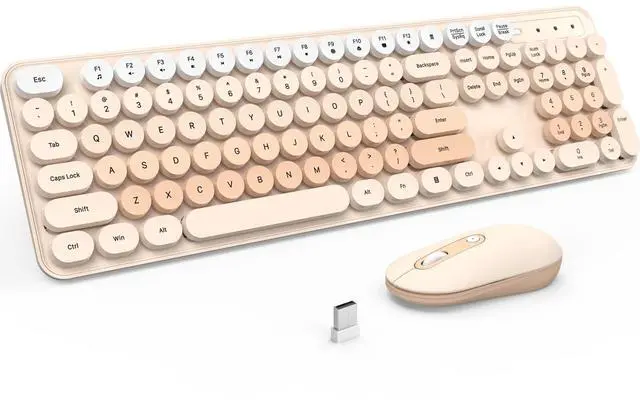 Main image of Wireless Keyboard and Mouse, Silent Keyboard Mouse Combo, Full-Sized Colorful Typewriter Keyboard with Round Keycaps, 2.4G Cute Mouse Compatible with PC/Laptop/Computer(Milk Tea)