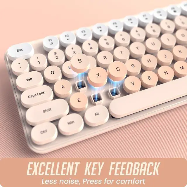 Alt view image 5 of 7 - Wireless Keyboard and Mouse, Silent Keyboard Mouse Combo, Full-Sized Colorful Typewriter Keyboard with Round Keycaps, 2.4G Cute Mouse Compatible with PC/Laptop/Computer(Milk Tea)