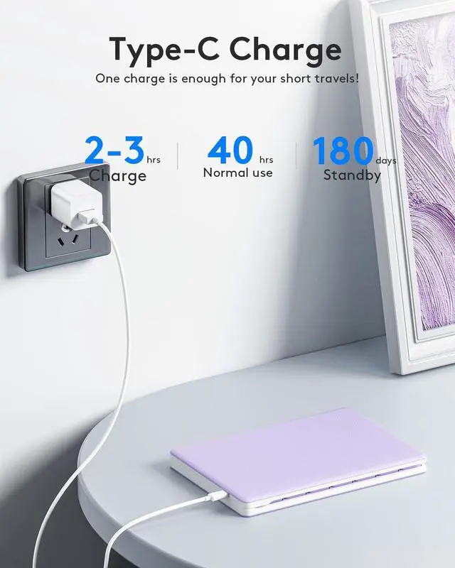 Alt view image 4 of 7 - Samsers Bluetooth Foldable Keyboard, Wireless Portable Folding Keyboard, Full-Size Ultra-Slim Rechargeable Connect Up to 3 Devices for iOS Android Windows Phone Tablet and Laptop, Purple