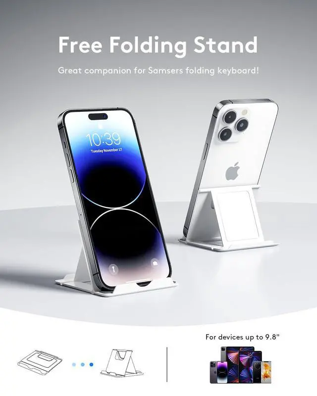 Alt view image 6 of 7 - Samsers Bluetooth Foldable Keyboard, Wireless Portable Folding Keyboard, Full-Size Ultra-Slim Rechargeable Connect Up to 3 Devices for iOS Android Windows Phone Tablet and Laptop, Purple