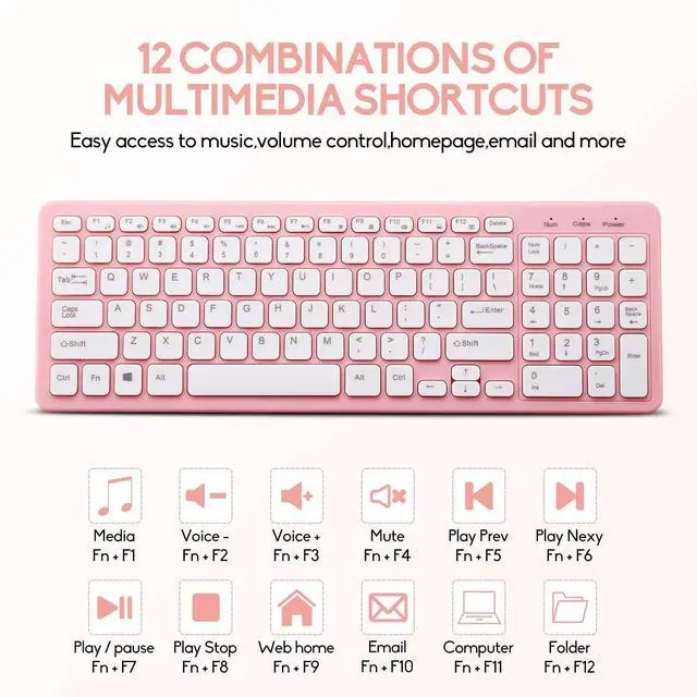 Alt view image 5 of 7 - Wireless Keyboard and Mouse Combo, Compact Quiet Wireless Keyboard and Mouse Set 2.4G Ultra-Thin Sleek Design for Windows, Computer, Desktop, PC, Notebook, Laptop (Pink)
