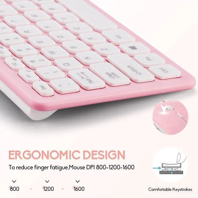 Alt view image 6 of 7 - Wireless Keyboard and Mouse Combo, Compact Quiet Wireless Keyboard and Mouse Set 2.4G Ultra-Thin Sleek Design for Windows, Computer, Desktop, PC, Notebook, Laptop (Pink)