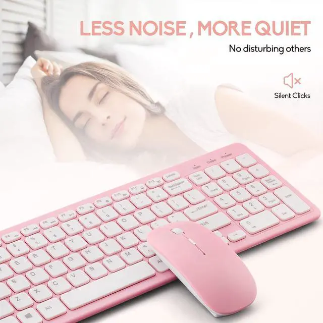 Alt view image 7 of 7 - Wireless Keyboard and Mouse Combo, Compact Quiet Wireless Keyboard and Mouse Set 2.4G Ultra-Thin Sleek Design for Windows, Computer, Desktop, PC, Notebook, Laptop (Pink)