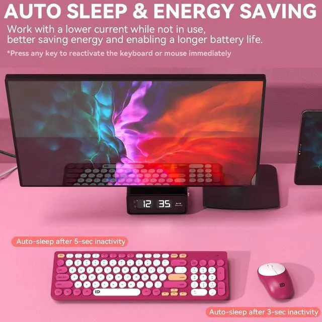 Alt view image 3 of 6 - FD Wireless Keyboards and Mouse Combo - 2.4GHz USB Cordless, Cute Wireless Keyboard Round Keys, Quiet and Slim Set for Laptop, Computer, TV and Mac - Strawberry White Colorful