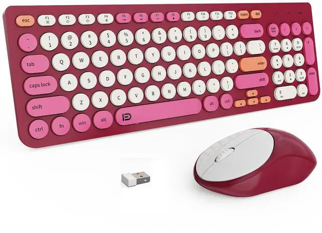 Main image of FD Wireless Keyboards and Mouse Combo - 2.4GHz USB Cordless, Cute Wireless Keyboard Round Keys, Quiet and Slim Set for Laptop, Computer, TV and Mac - Strawberry White Colorful