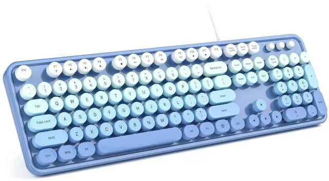 Main image of MOWUX Computer Keyboard Wired, Plug and Play USB Retro Round Typewriter Keyboard, Full Size Wired Keyboard with Foldable Stands for Laptop and Office PC- Blue Gradient