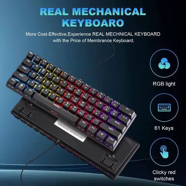 Alt view image 2 of 7 - Gaozen 60% Wired Mechanical Gaming Keyboard RGB Backlit Anti-Ghosting Compact 61-Keys Mini Keyboard with Red Switch | for Windows Laptop PC Gamer Office Typist